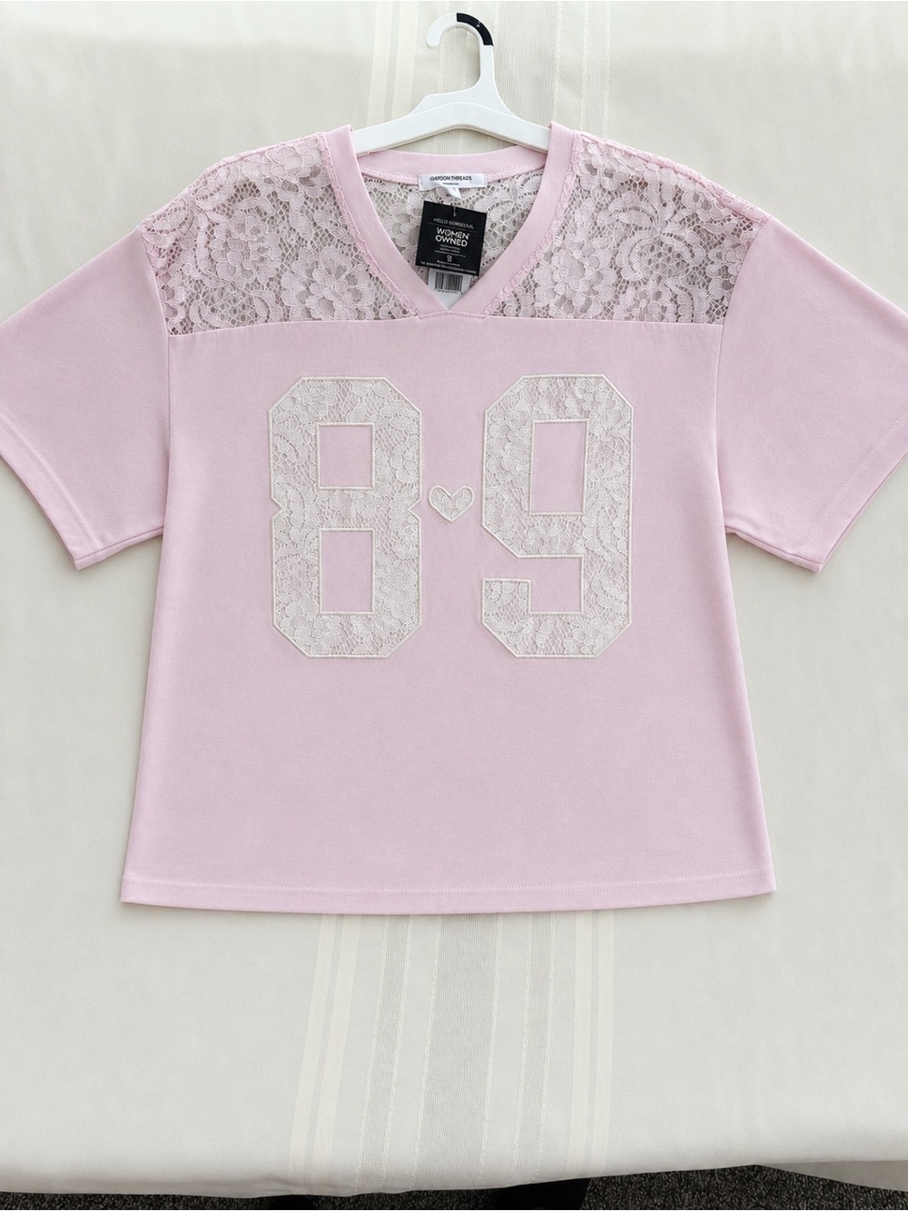 Grayson Threads Lace Yoke '89' Tee - Light Pink
